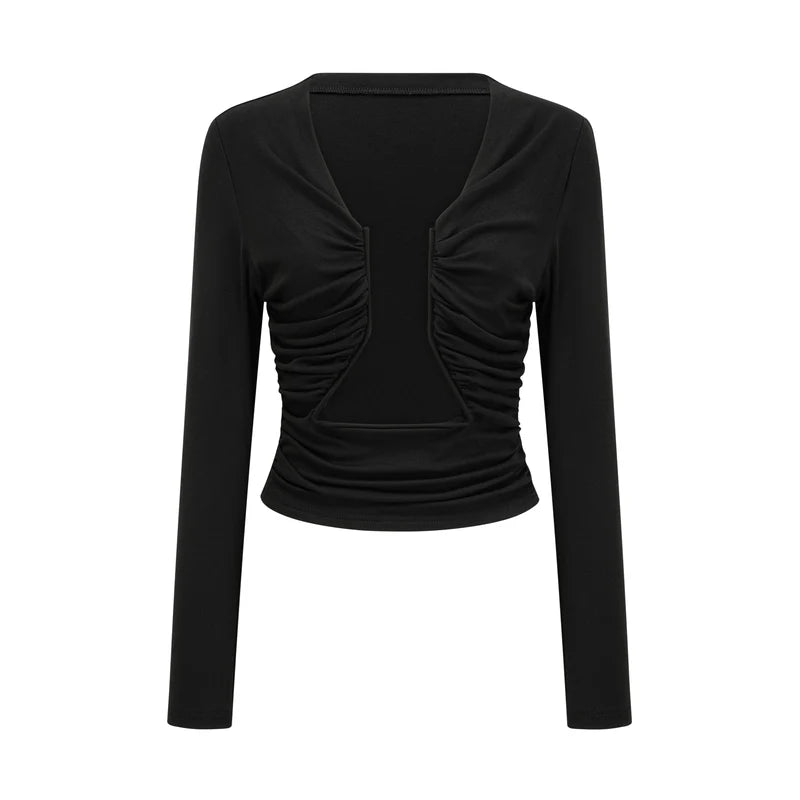 Lena Black Open-Front Gathered Top