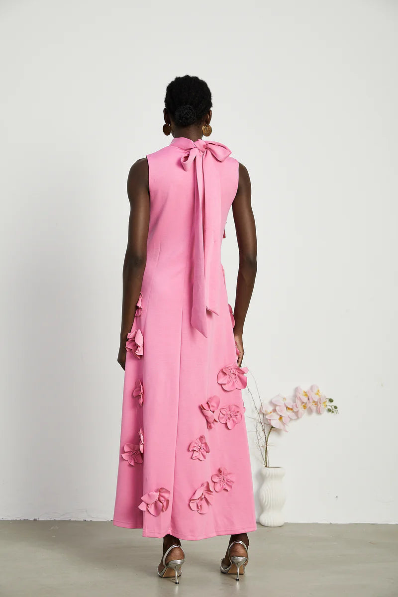 Florence maxi dress with bow and flower appliqué