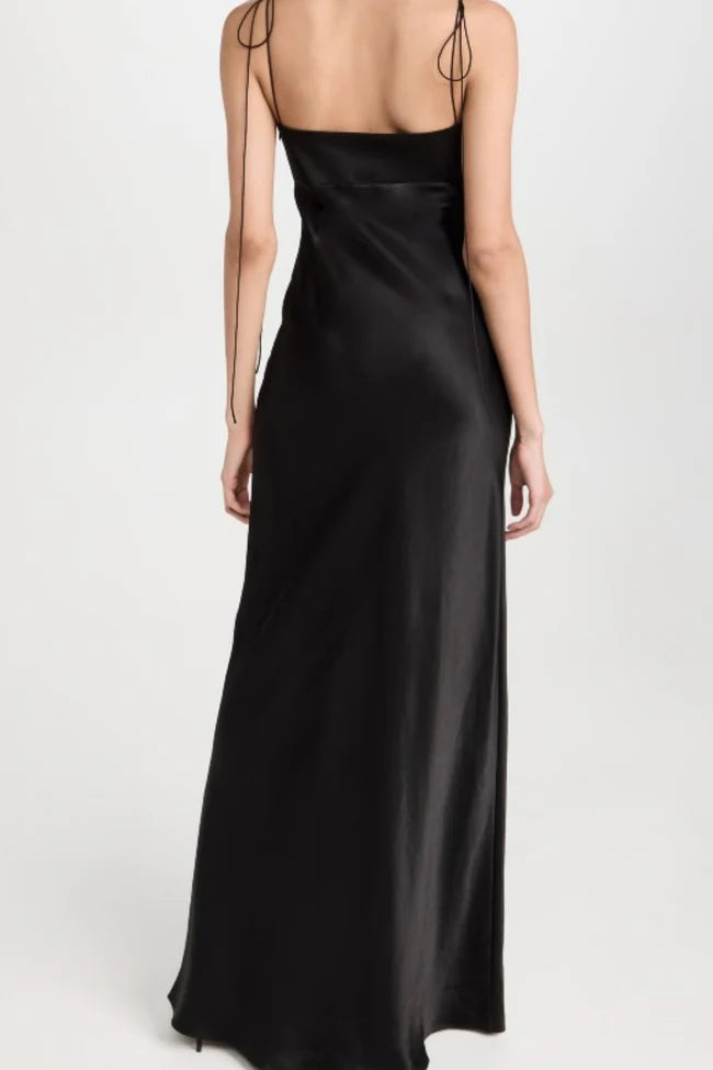 Tulipa satin maxi dress with tulip print