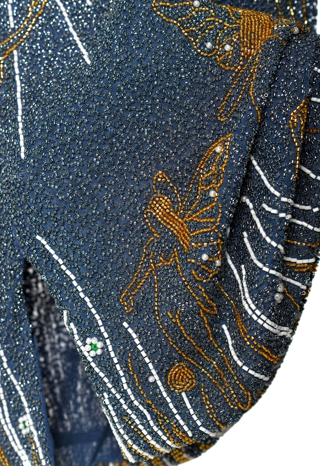 Celestia Limited Restock – Handgefertigtes Perlen-Couture-Kleid in Mitternachtsblau