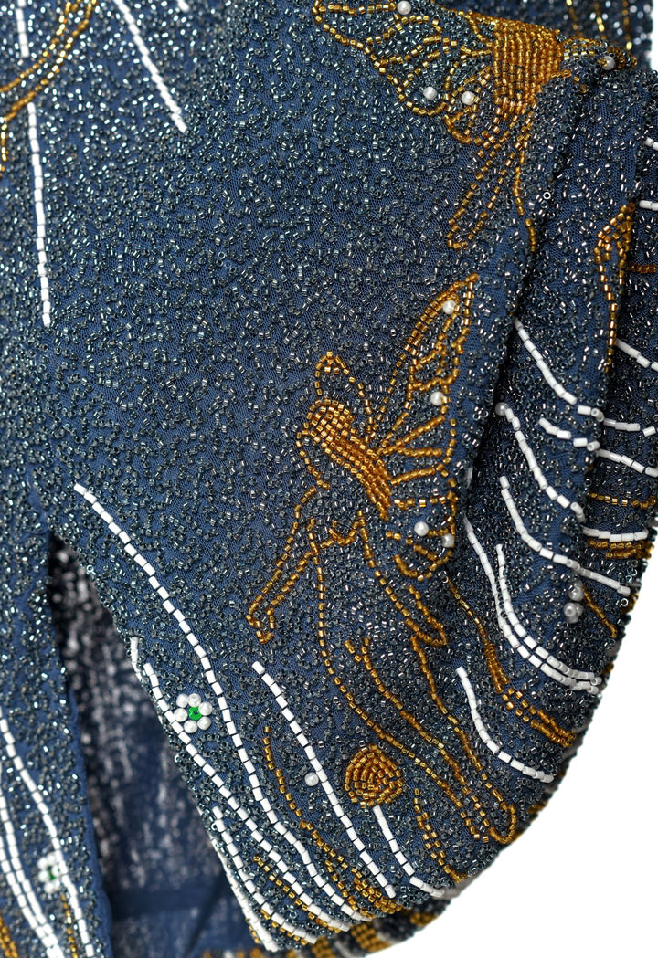 Celestia Limited Restock – Handgefertigtes Perlen-Couture-Kleid in Mitternachtsblau
