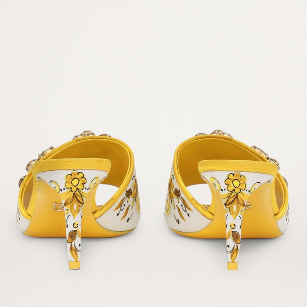 Solara Crystal – Stiletto Slippers with Print &amp; Rhinestones 