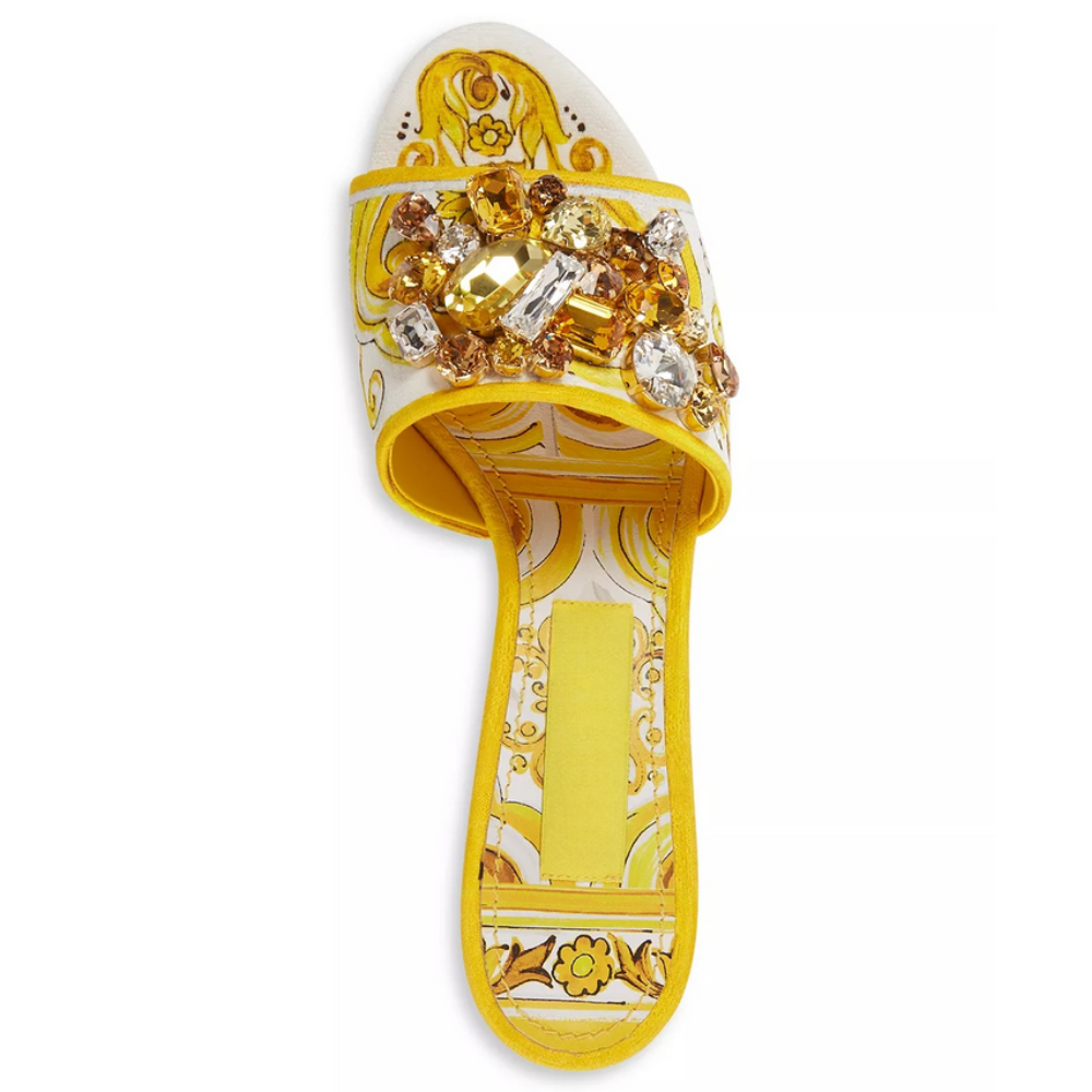 Solara Crystal – Stiletto Slippers with Print &amp; Rhinestones 