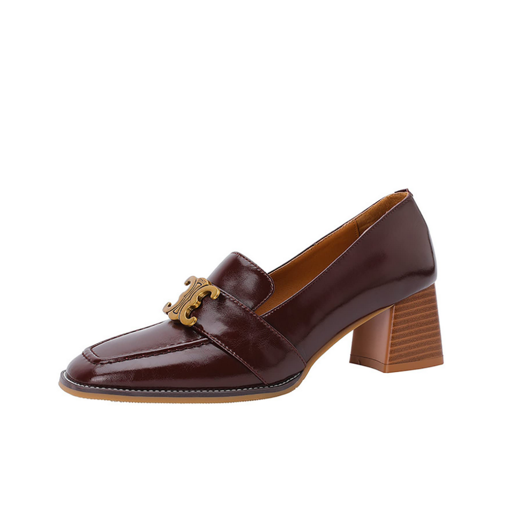 Cleo - Elegante Retro Lederslipper mit Blockabsatz