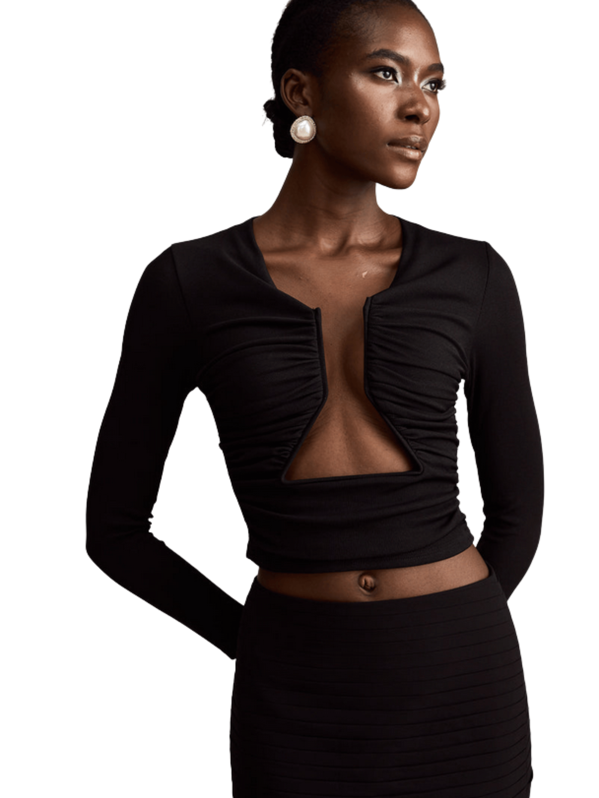 Lena Black Open-Front Gathered Top