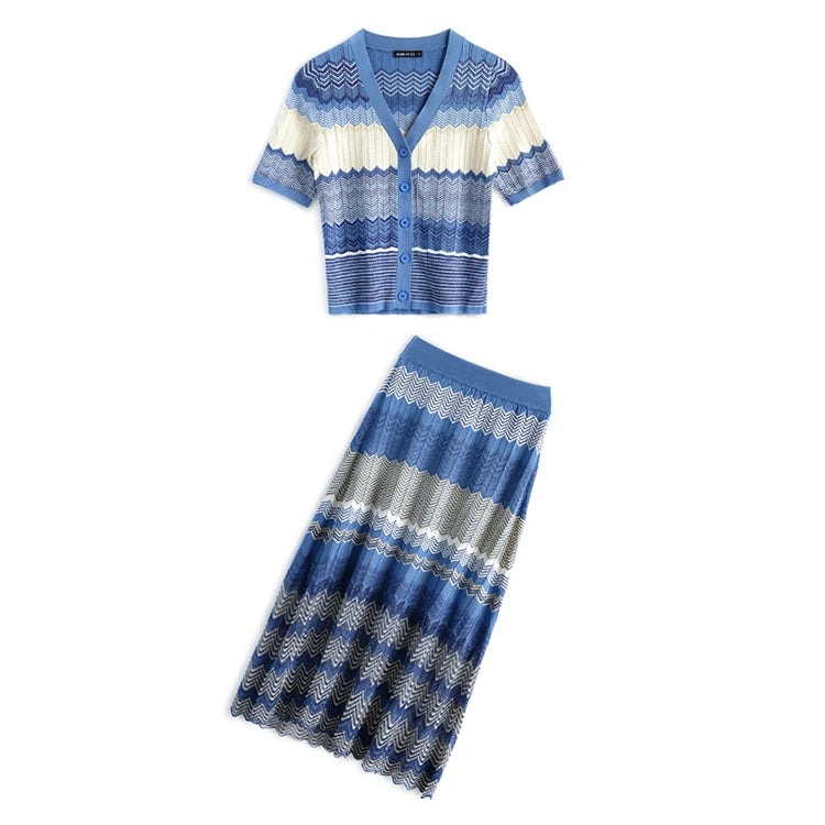 Marisol Azul – Two-piece knitting set with zigzag pattern