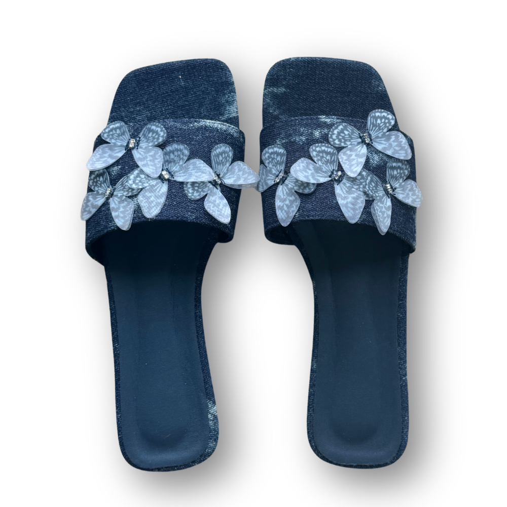 Retro Butterfly Denim Slippers 
