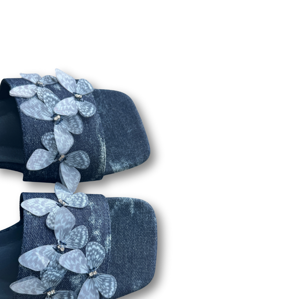 Retro Butterfly Denim Slippers 
