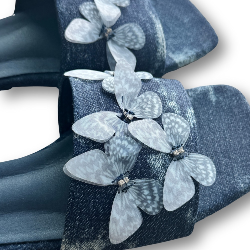 Retro Butterfly Denim Slippers 