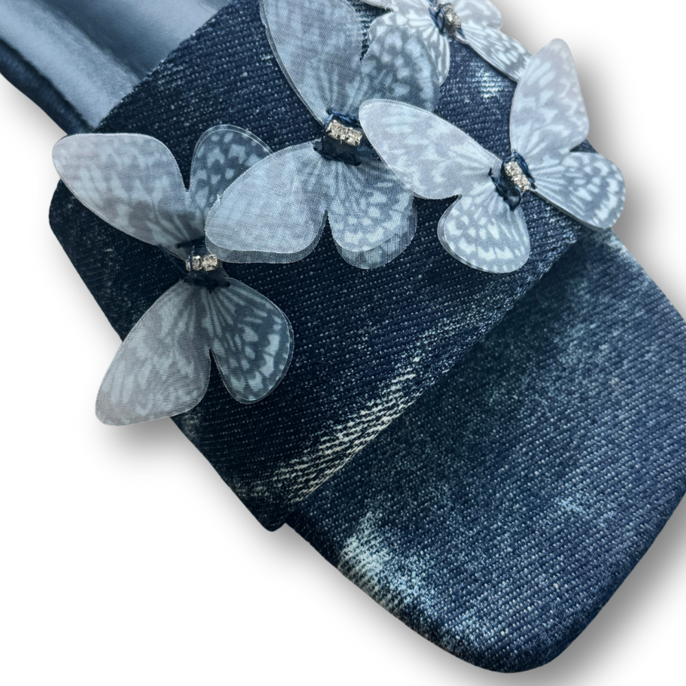 Retro Butterfly Denim Slippers 