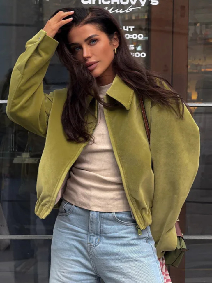 Olive Suede Cropped Jacket