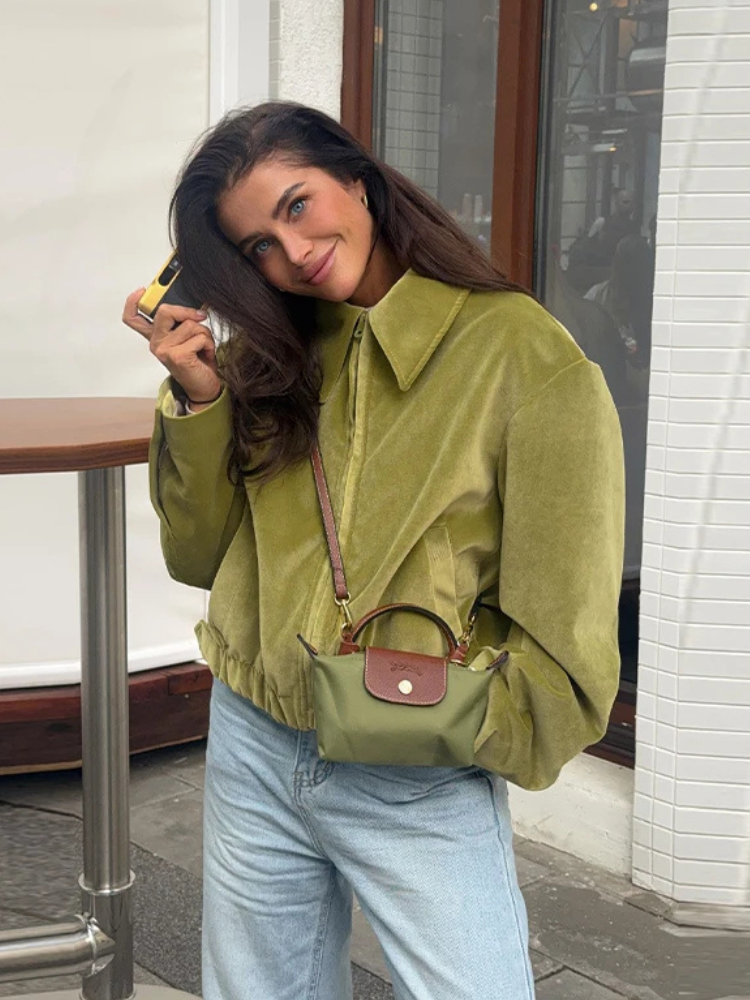 Olive Suede Cropped Jacket