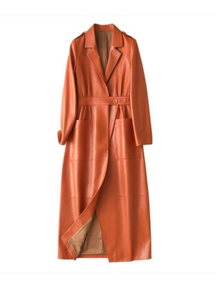 Aurvella Coat - PU Leder Mantel in Orange