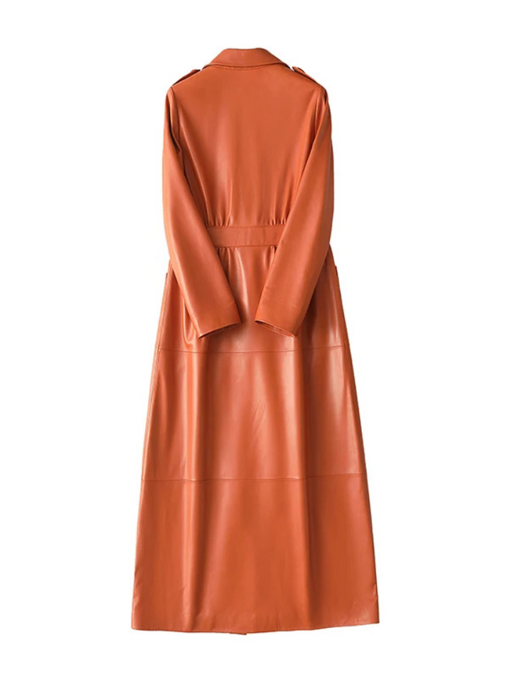 Aurvella Coat - PU Leder Mantel in Orange