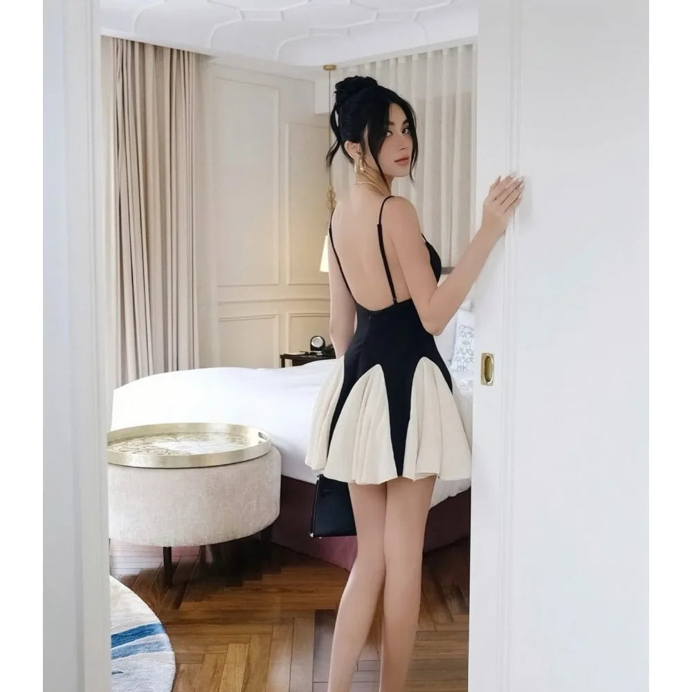 Selina Color Blocked Godet Pleated Mini Dress