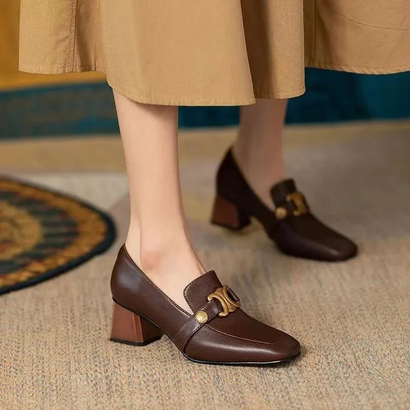Cleo - Elegante Retro Lederslipper mit Blockabsatz