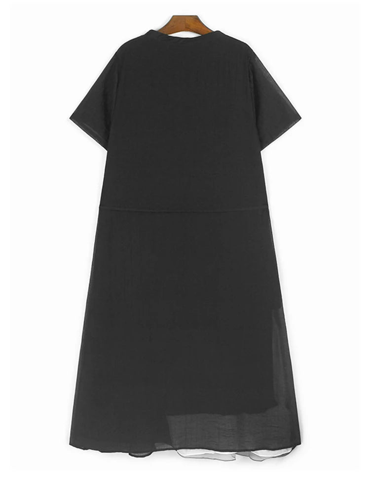Noir Wave – Layer Mesh V-Neck Midi Dress