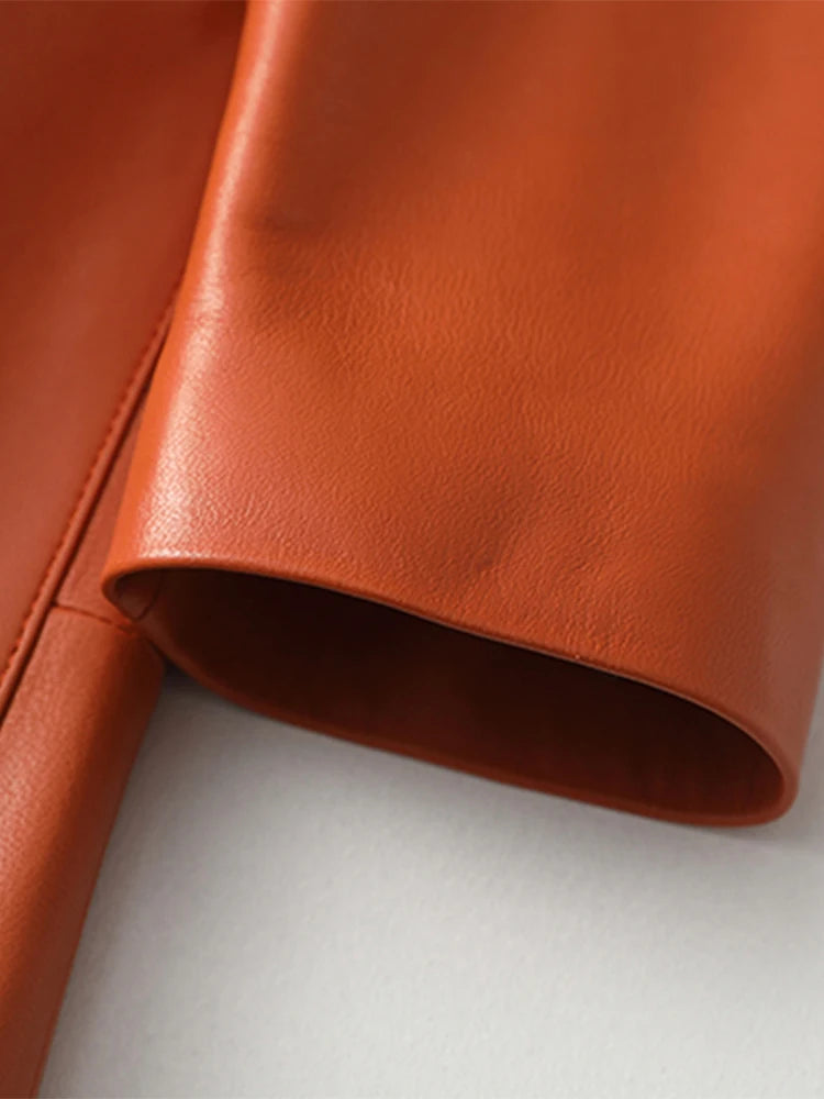 Aurvella Coat - PU Leder Mantel in Orange