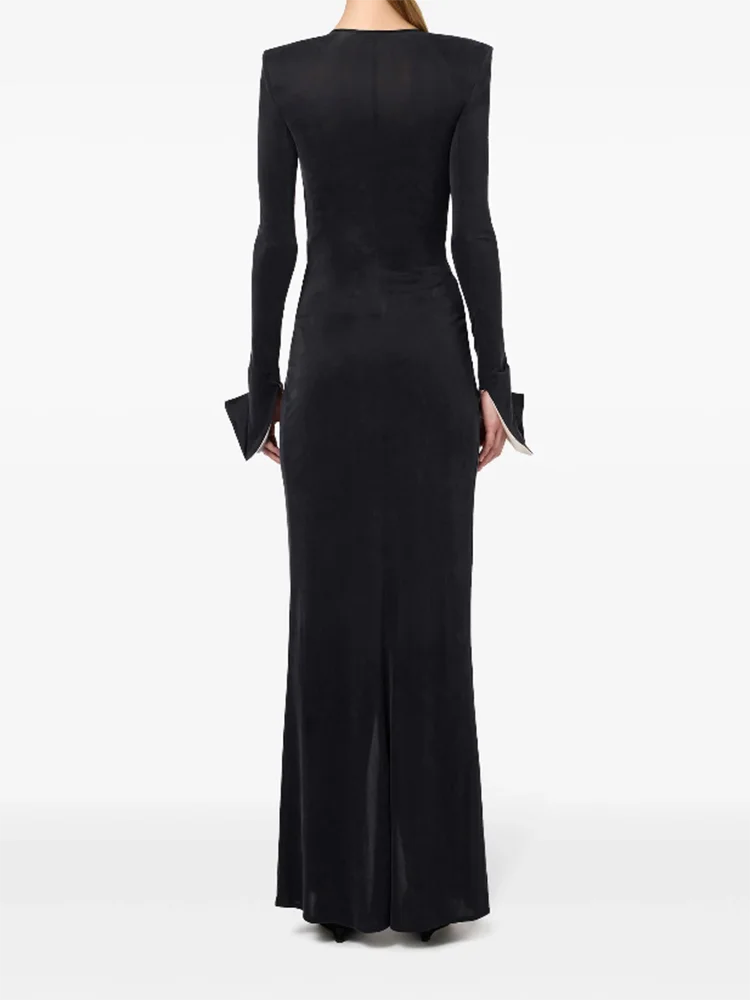 Nocturna – Black jersey dress with contrast fuscianca