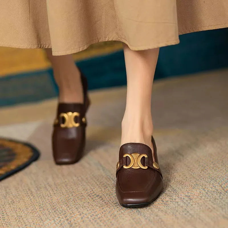 Cleo - Elegante Retro Lederslipper mit Blockabsatz