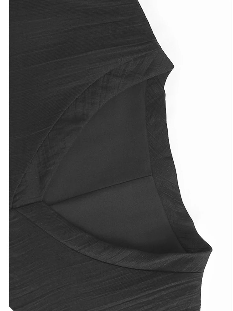 Noir Wave – Layer Mesh V-Neck Midi Dress