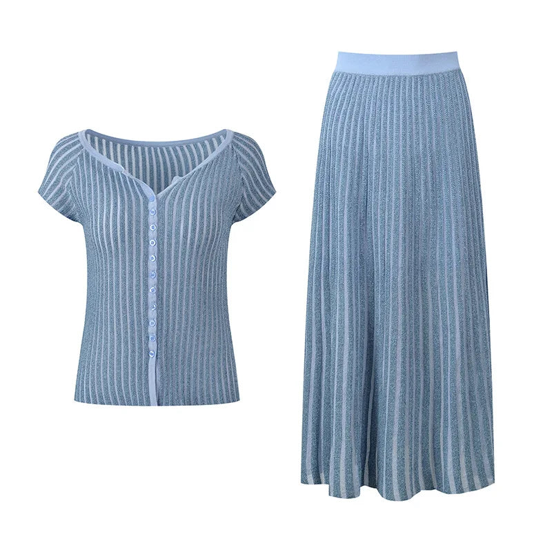 Valéa Pleated Set – Strick Cardigan & Midi Rock