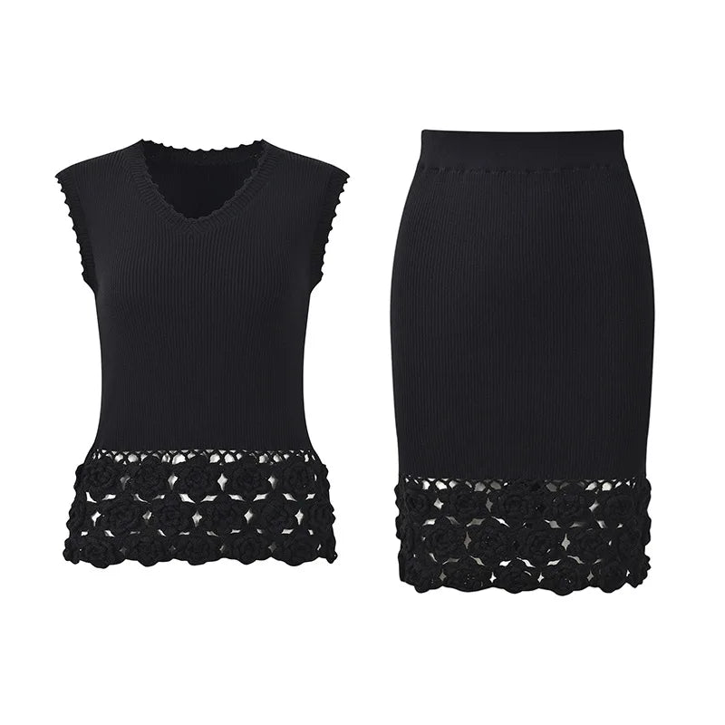 Avelisse Crochet Set – Strick Top & Midi Rock