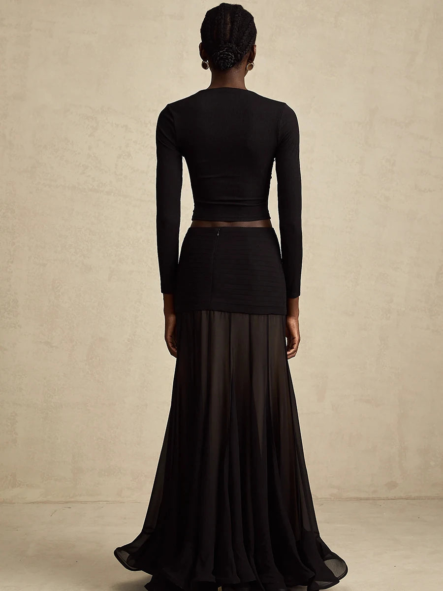 Lena Black Open-Front Gathered Top