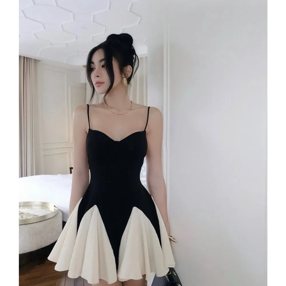 Selina Color Blocked Godet Pleated Mini Dress