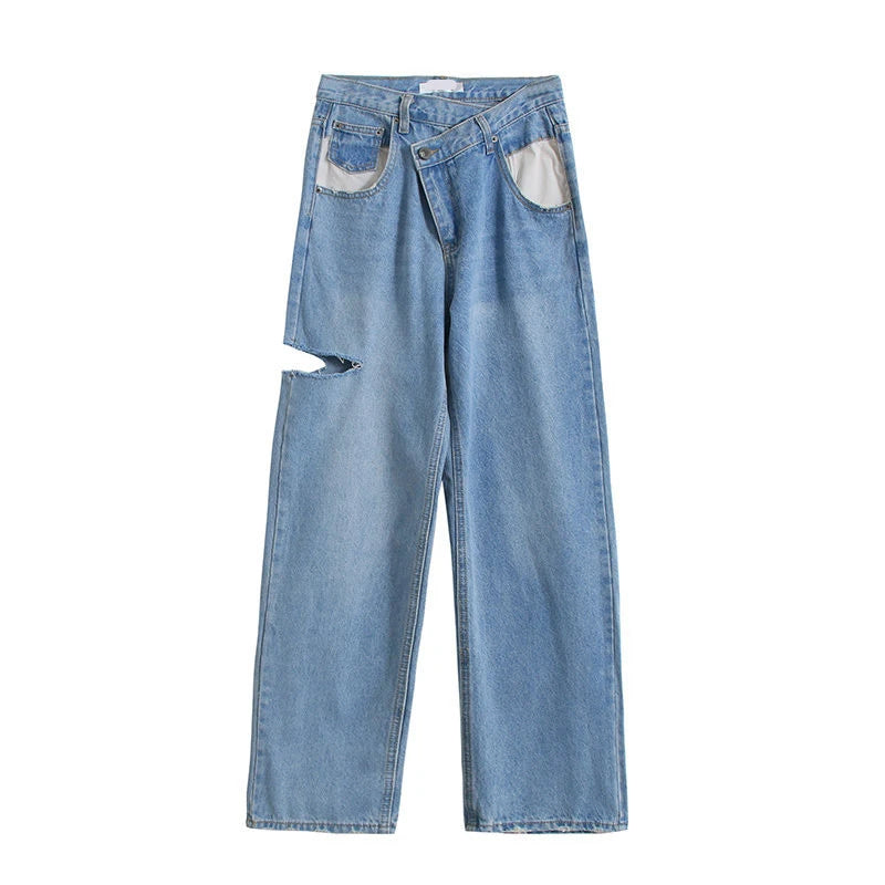 Hitonscool - Asymmetrical Cut Jeans