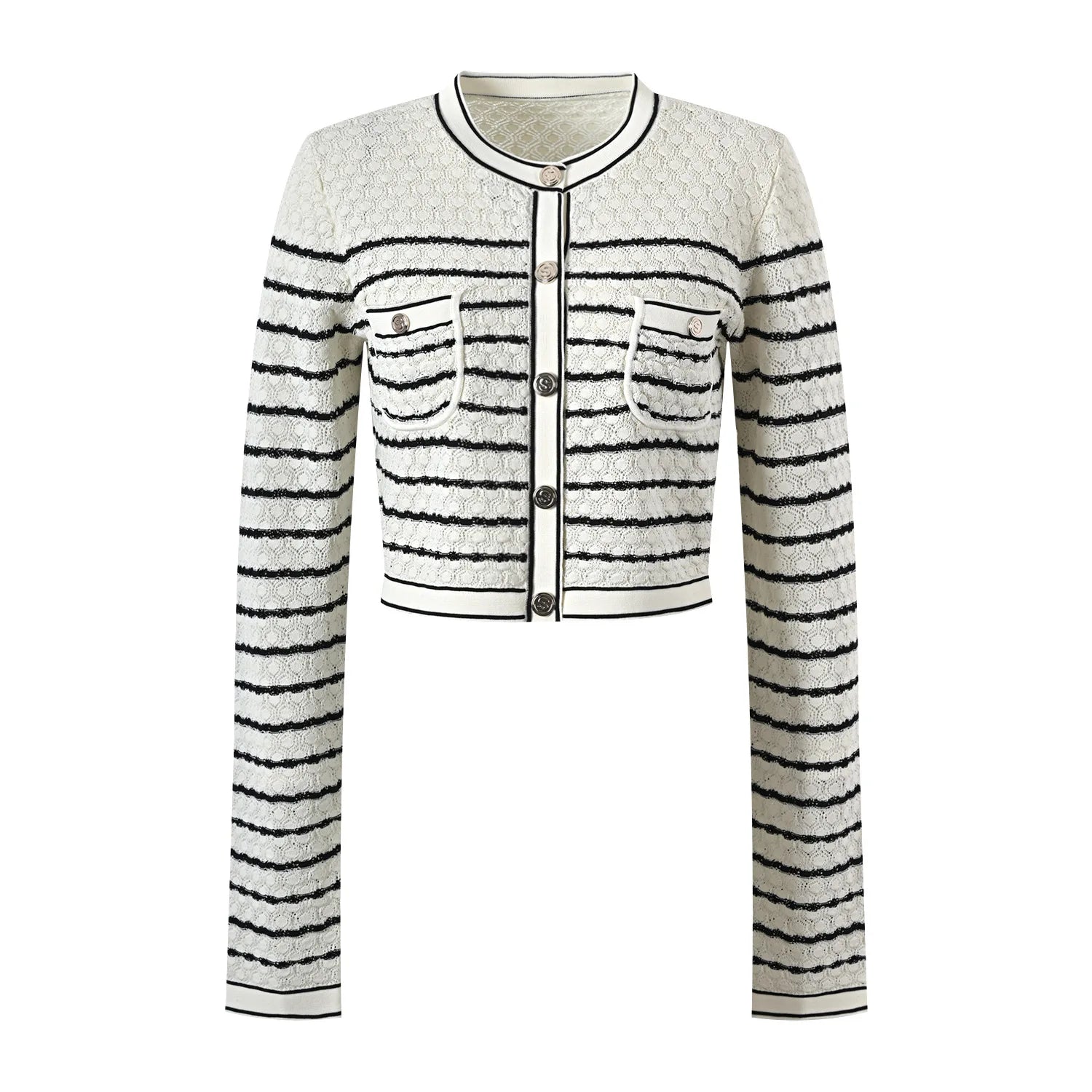 Clara Noir – Zweiteiliges Pointelle-Strickset in Weiß & Schwarz