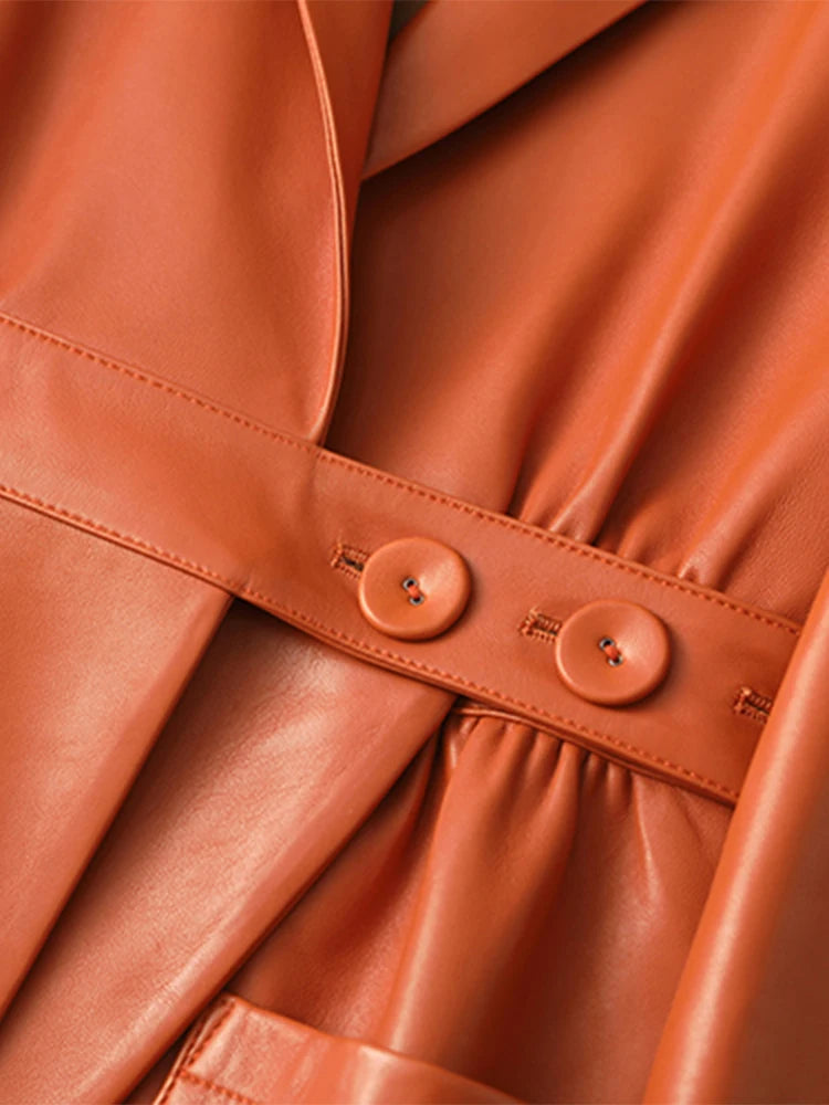 Aurvella Coat - PU Leder Mantel in Orange