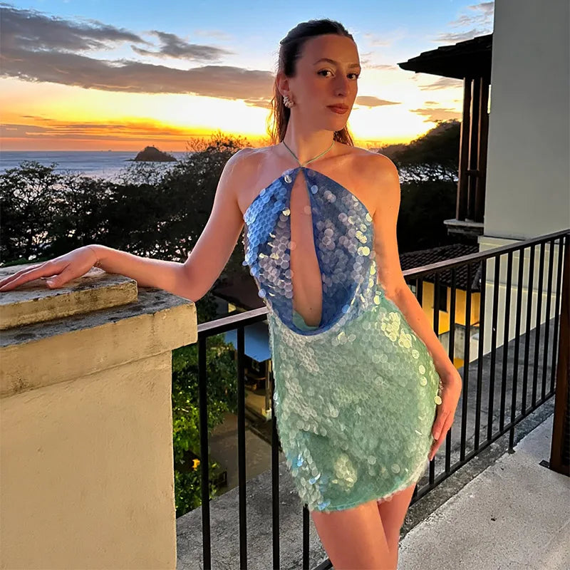 Sequin Glam Halterneck – Kurzes Paillettenkleid