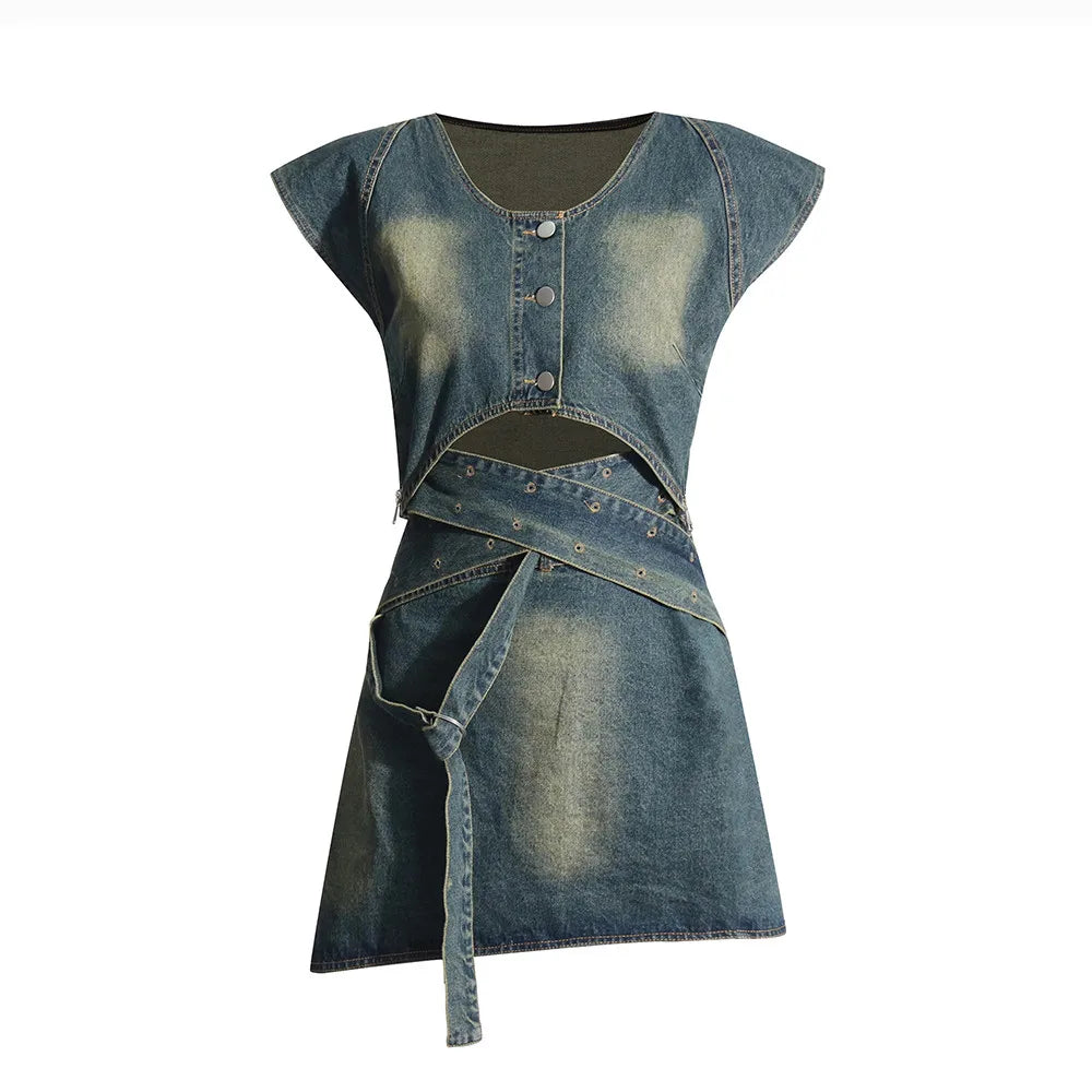 “Indira” – Denim co-ord with cross-over design