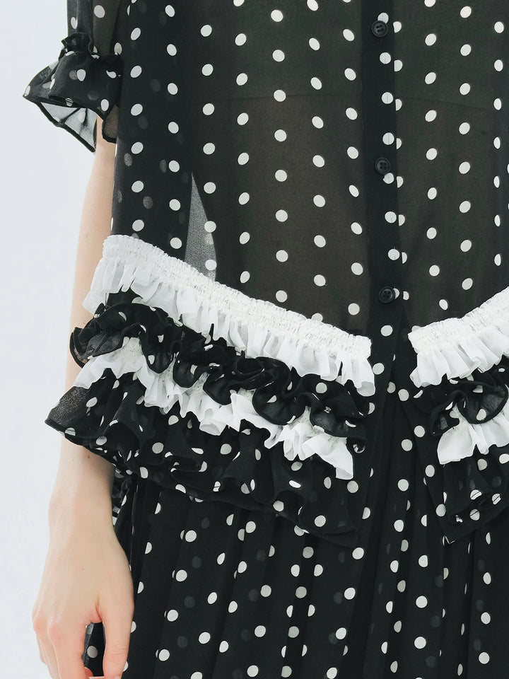 Lunapunkt – Sommerbluse mit Polka Dots und Spitze
