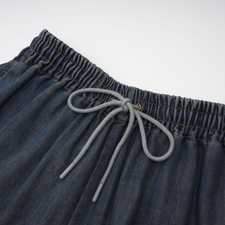 Colette – Denim two-piece/ top/ pants with lace in blue &amp; ecru