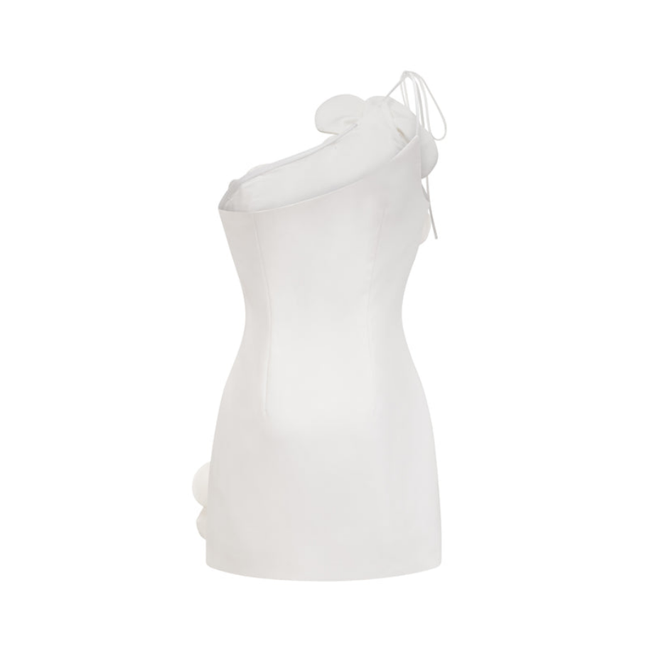 Fioraluna – Schulterfreies Minikleid mit Blumenverzierung