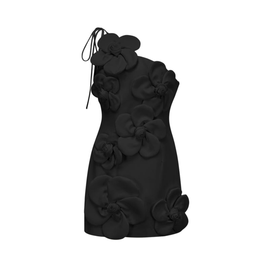 Fioraluna – Schulterfreies Minikleid mit Blumenverzierung