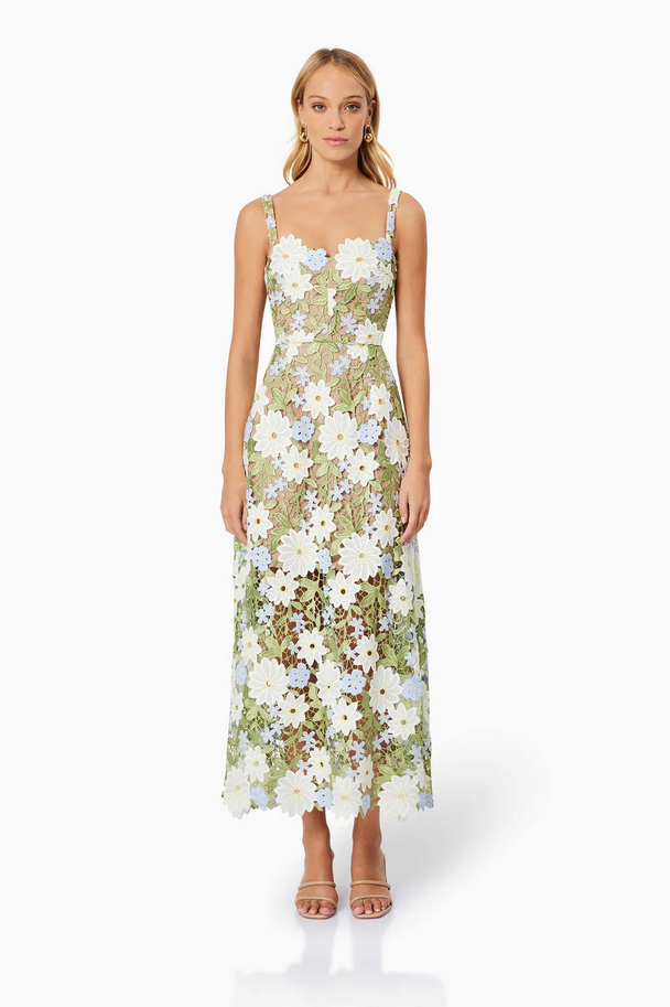 Elowen – Lace Dreams in Green Midi Dress