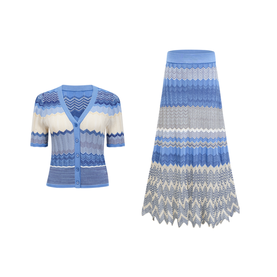 Marisol Azul – Two-piece knitting set with zigzag pattern