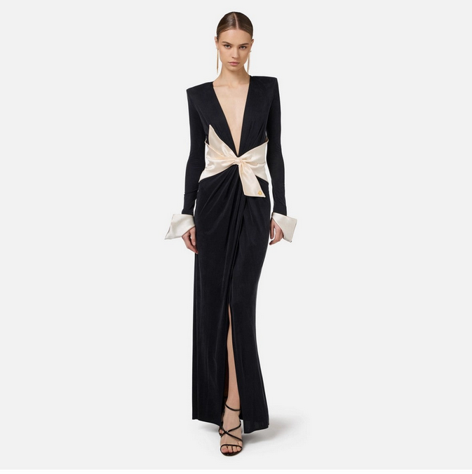 Nocturna – Black jersey dress with contrast fuscianca