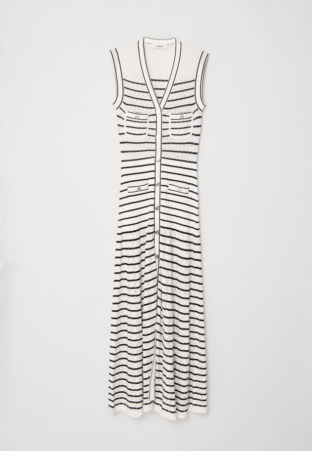 Clara Noir – Pointelle knit dress in white &amp; black