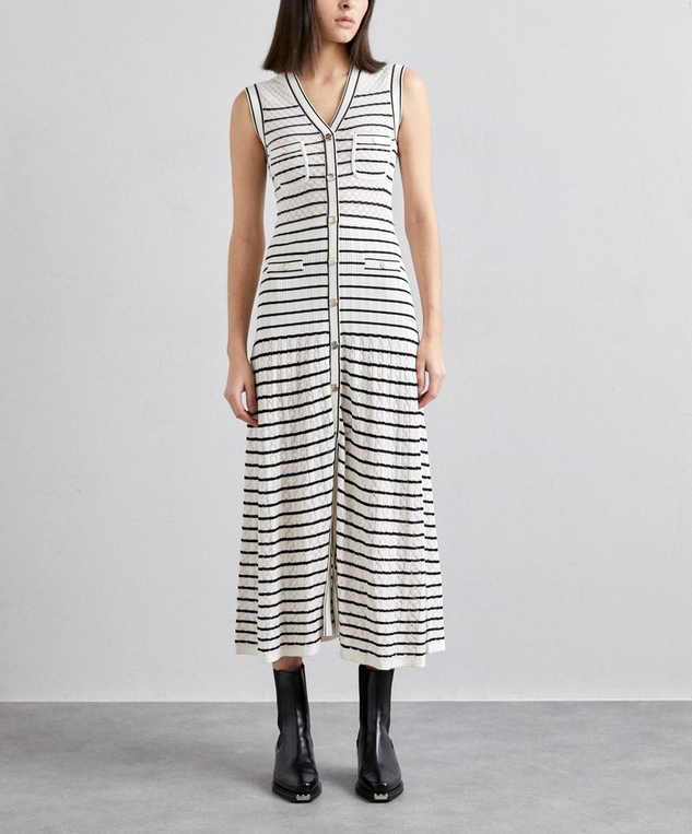 Clara Noir – Pointelle knit dress in white &amp; black