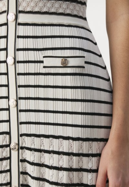 Clara Noir – Pointelle knit dress in white &amp; black