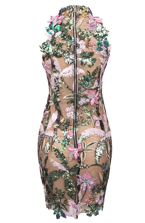 Léa – Embroidered Sequin Dress in Brown &amp; Multicolor