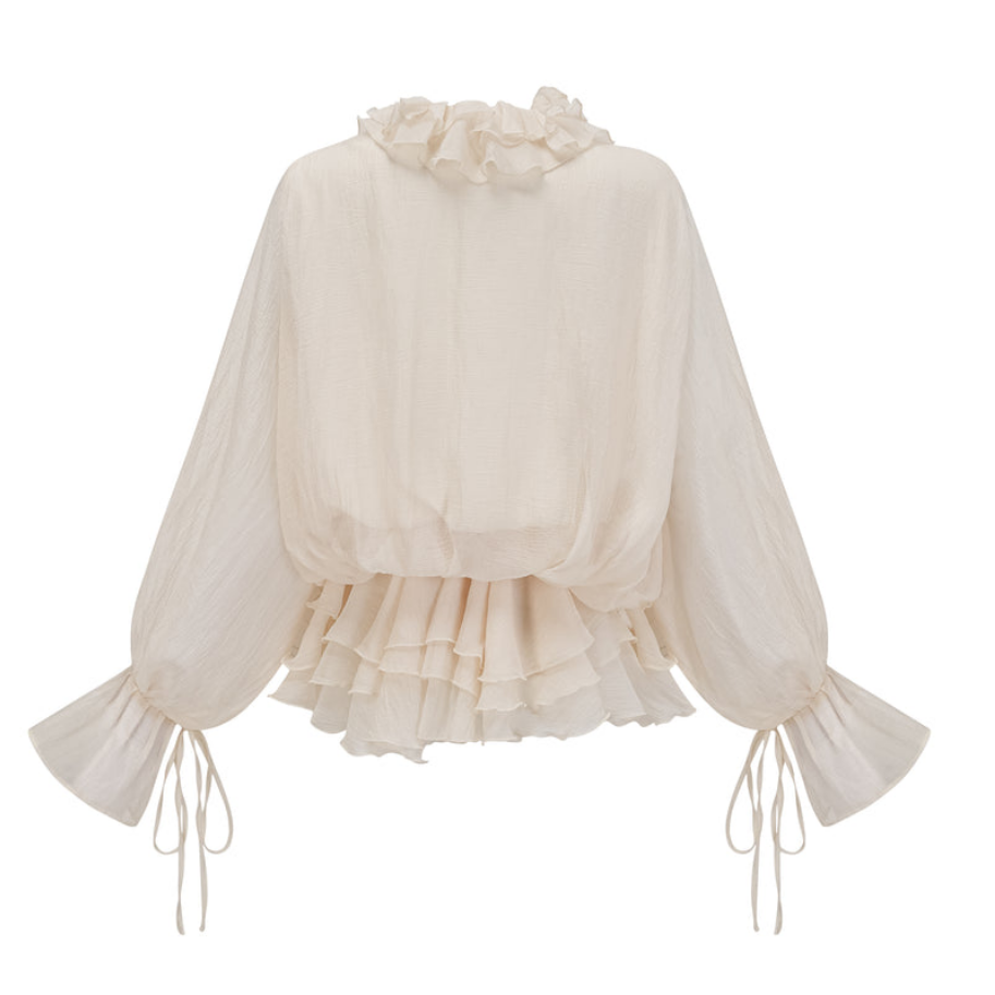 Elara – Gestuftes Minikleid mit Blumenapplikation in Neutraltönen