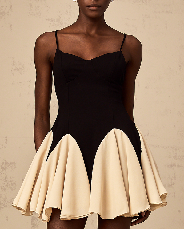 Selina Color Blocked Godet Pleated Mini Dress