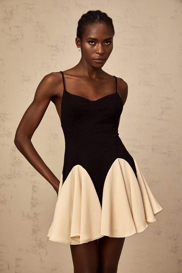 Selina Color Blocked Godet Pleated Mini Dress