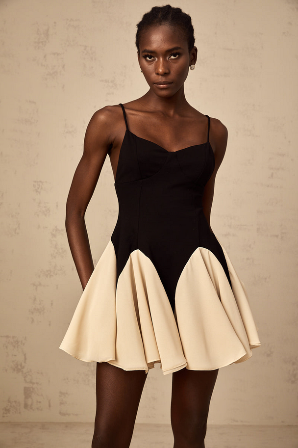 Selina Color Blocked Godet Pleated Mini Dress