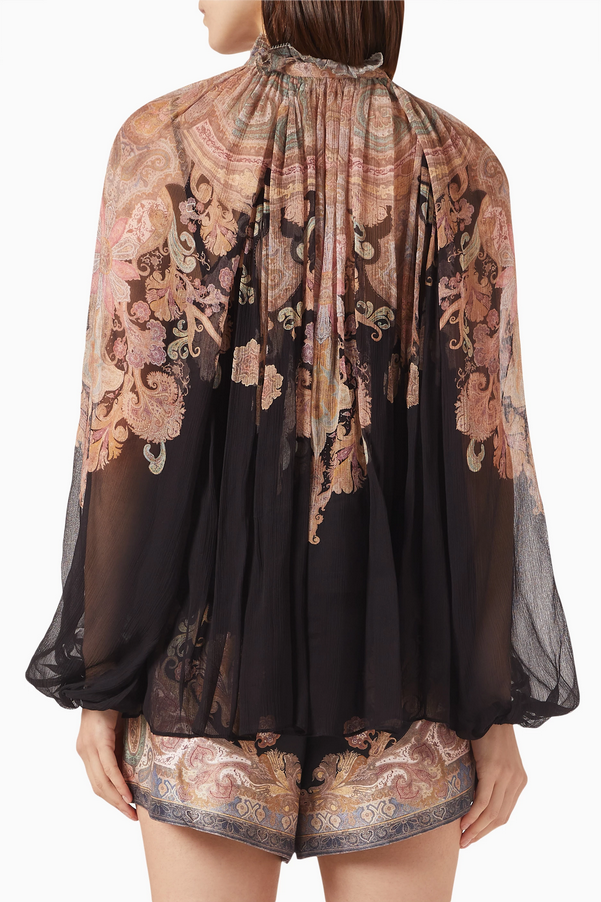 Noir Paisley Ensemble – Designer Blouse &amp; Shorts Set